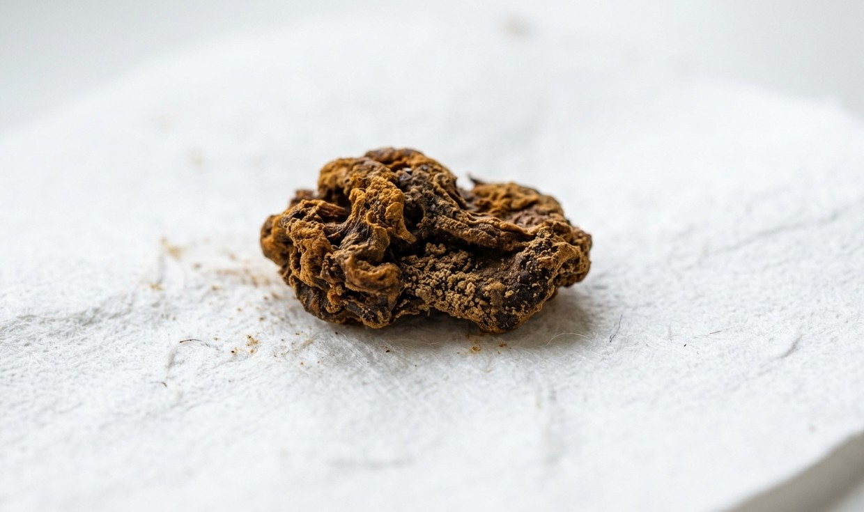 Sclerote de Physarum polycephalum sur papier absorbant, forme de conservation du blob